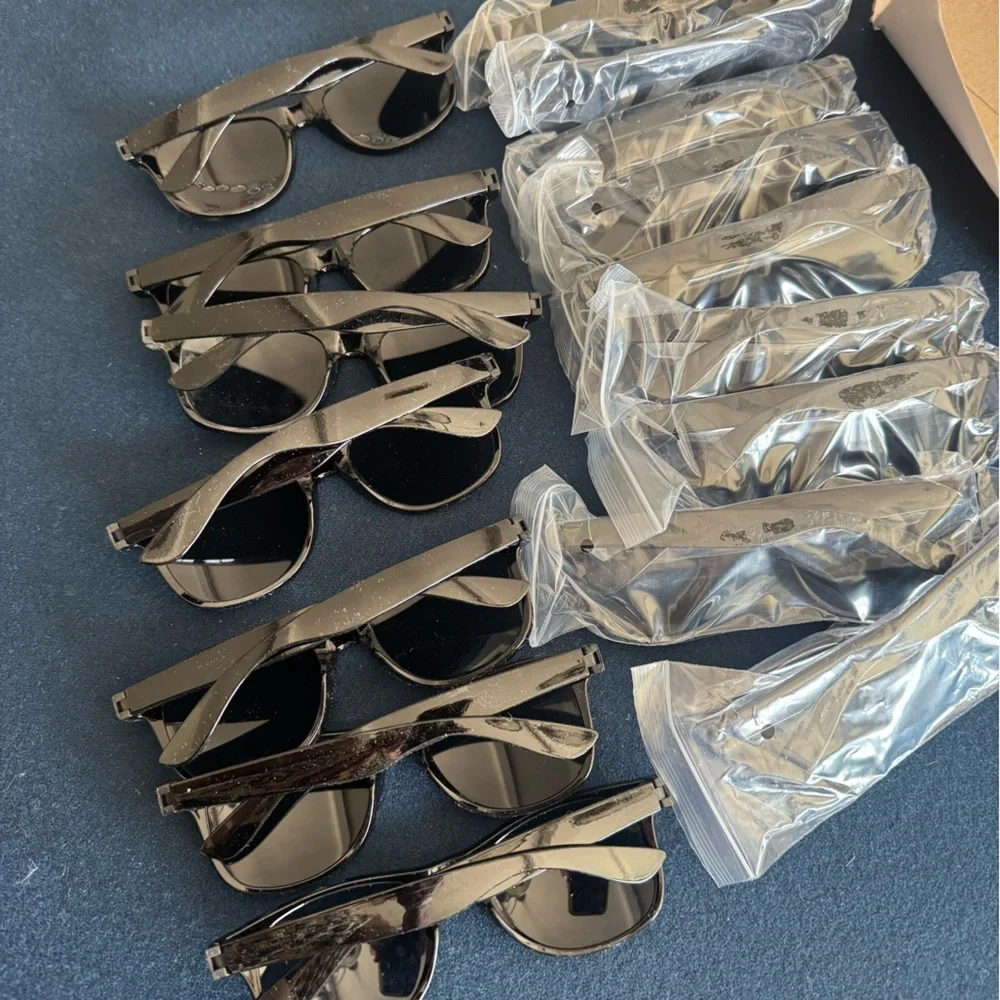 16 pairs😎Classic Black Sunglasses for Men, or kids! 9 pairs unopened,7 used once